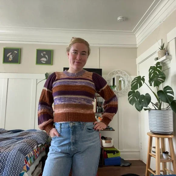 MOON RIVER Marled Striped Crewneck Sweater - Picture 2 of 4